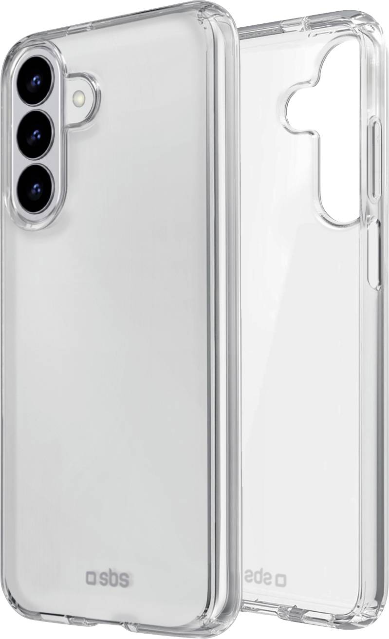 Transparente Schutzhülle für Smartphones, von vorne und hinten gezeigt, mit Kameraausschnitten für ein Telefon mit dreifach-Objektiv.