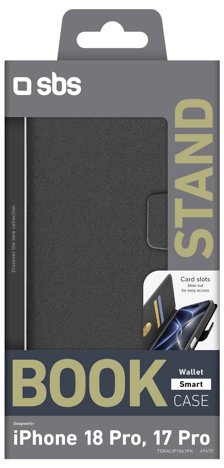 sbs mobile Wallet Smart Booklet Apple iPhone 18 Pro, iPhone 17 Pro Schwarz TEWALIP1863PK-1