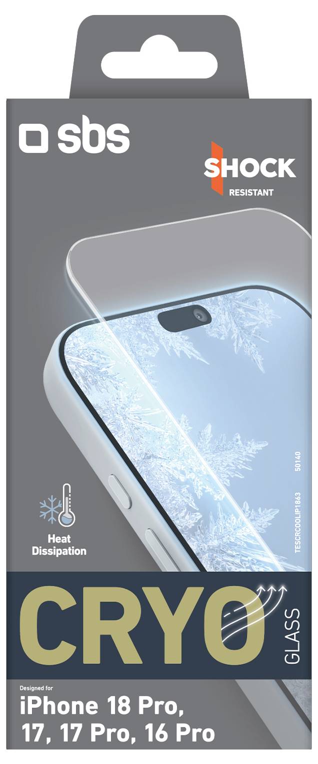 sbs mobile Cryo Glass Displayschutzglas Apple iPhone 18 Pro, iPhone 17, iPhone 17 Pro, iPhone 16 Pro 1 St. TESCRCOOLIP18-1
