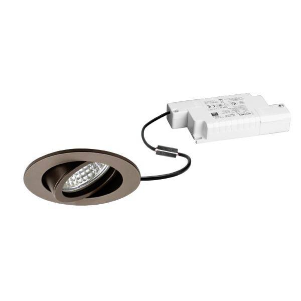 Bündig eingebauter verstellbarer Downlight mit separater, über Kabel verbundener Treibereinheit.