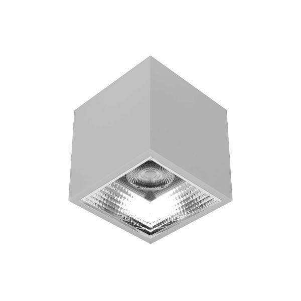 Grauförmige würfelförmige Deckenleuchte mit eingelassener quadratischer Linse