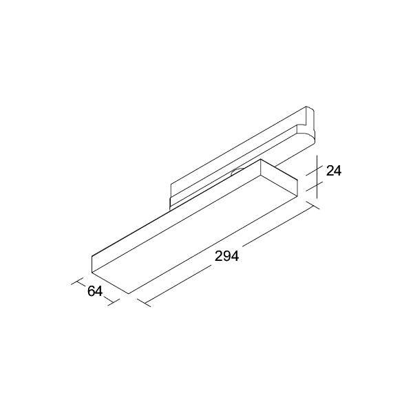 Technische Maßzeichnung eines rechteckigen Bauteils mit den Abmessungen 294 x 64 x 24 Einheiten mit einer erhöhten oberen Schiene oder Nut entlang einer Kante.