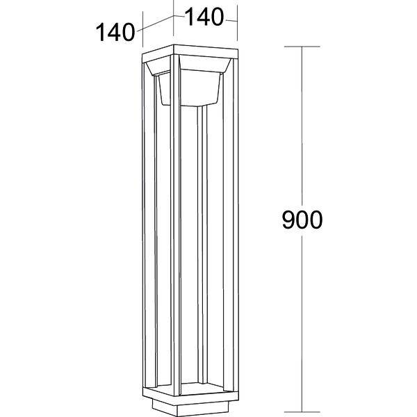 Maßzeichnung einer hohen rechteckigen Säule oder eines Pfostens, 140 mal 140 breit und 900 hoch.