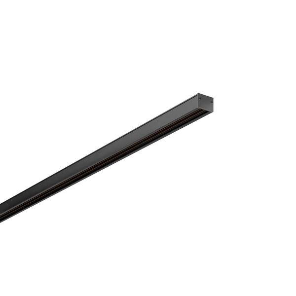 Schwarze lineare Schienenleuchtenfassung, diagonal auf weißem Hintergrund dargestellt.