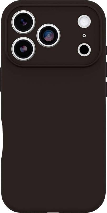 Dunkelbraune Smartphone-Hülle mit großem Dreifach-Kamera-Ausschnitt und Blitz-Öffnung oben links, auf neutralem Hintergrund dargestellt.