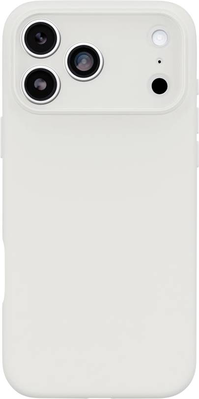 Weißes Smartphone-Case, von hinten gezeigt, mit dreifacher Kameraaussparung und Blitzöffnungen in der Nähe der oberen linken Ecke.