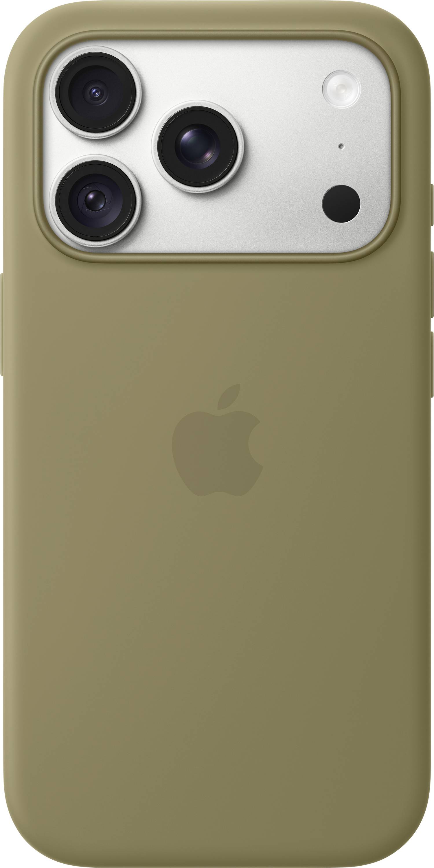 Goldiphone-Hülle von hinten gezeigt, mit dreifacher Kameralinse und zentriertem Apple-Logo.