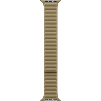 Beiges Lederarmband für Smartwatch mit strukturierter, gerippter Mittelsection und Metallverbindern an beiden Enden.