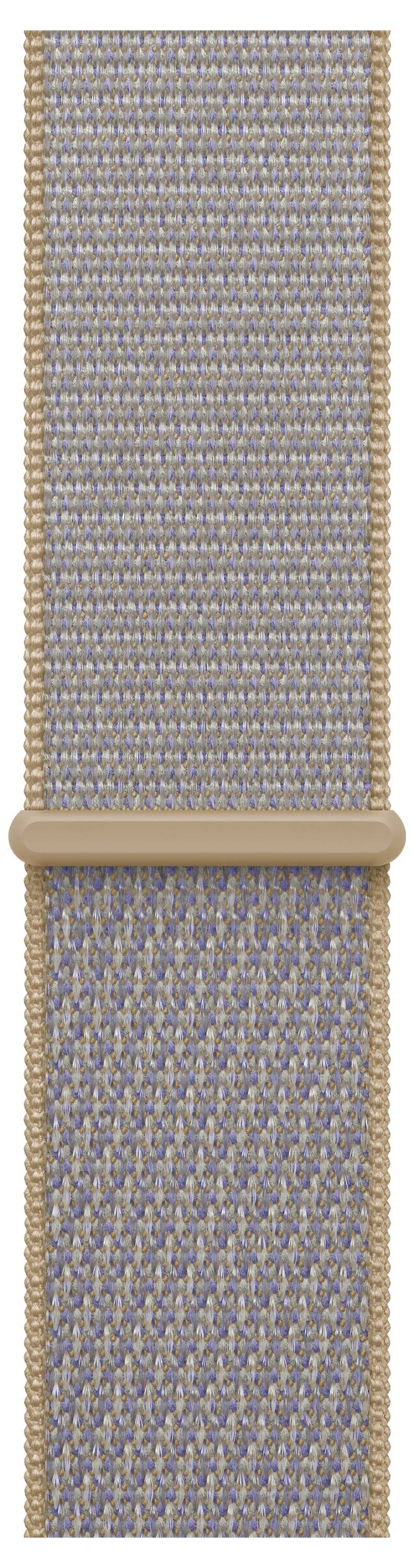 Hohes gewebtes Stoffpaneel in Beige, Blau und Grau mit einem horizontalen gepolsterten Streifen in der Mitte, vor weißem Hintergrund dargestellt.