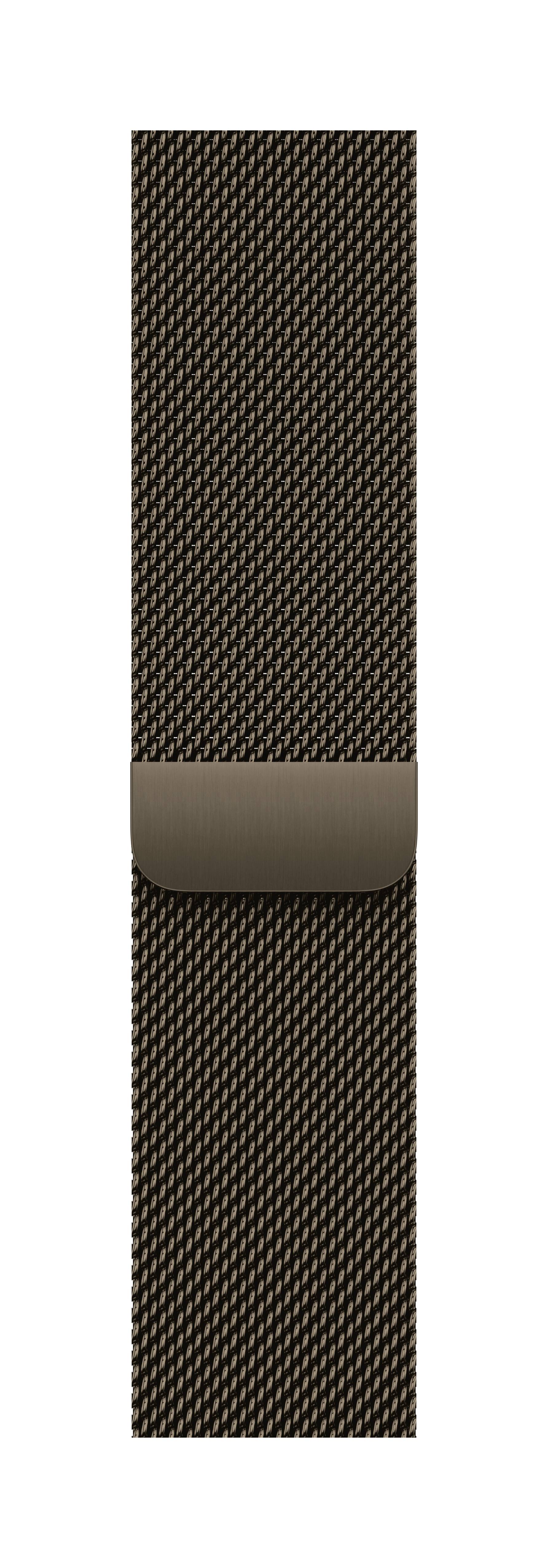 Nahaufnahme eines braunen geflochtenen Uhrarmbands mit einer entsprechenden, zentral angebrachten Schließe auf weißem Hintergrund.