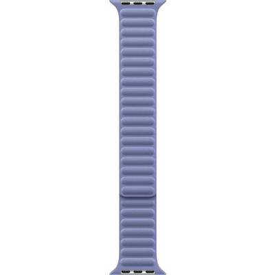 Blaues Apple Watch-ähnliches Sportarmband, vertikal dargestellt, mit gerippter Textur und silbernem Verbindungszubehör oben und unten.
