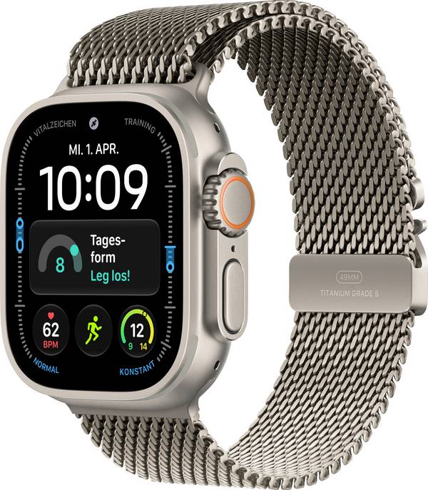 Apple Watch Ultra 4 GPS + Cellular 49 mm Titangehäuse Titanium Milanese Loop Natur S