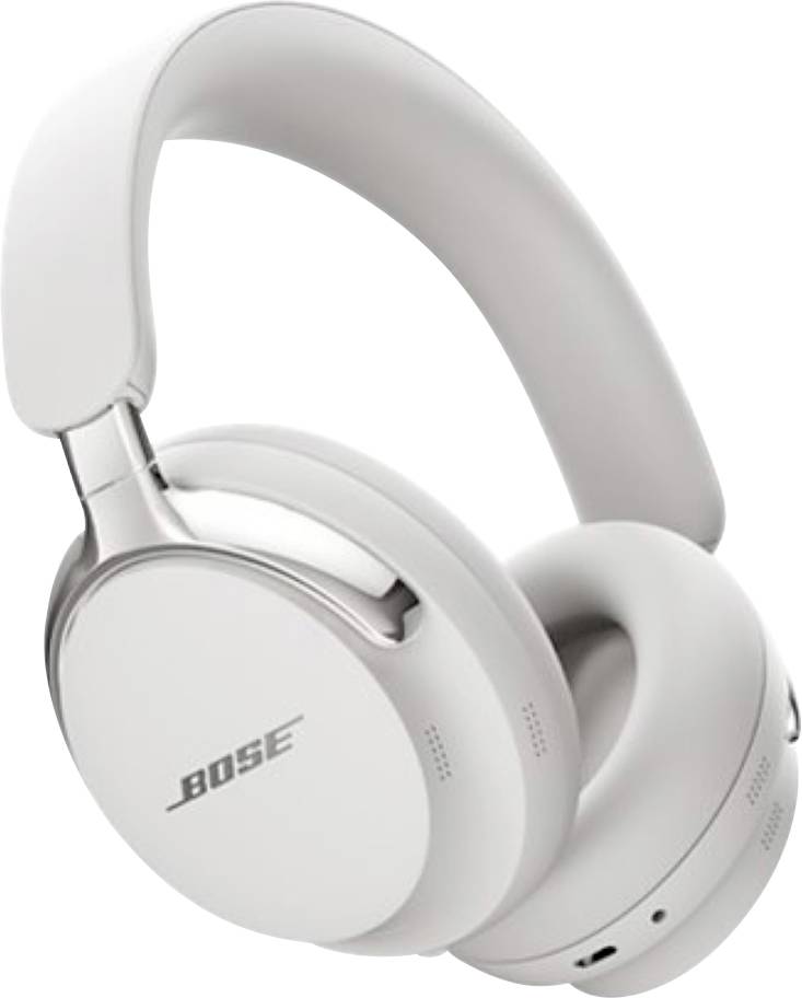 Weiße Bose-Over-Ear-Kopfhörer mit Wireless-Funktion, gepolstertem Kopfbügel und Ohrmuscheln vor einfachem Hintergrund.
