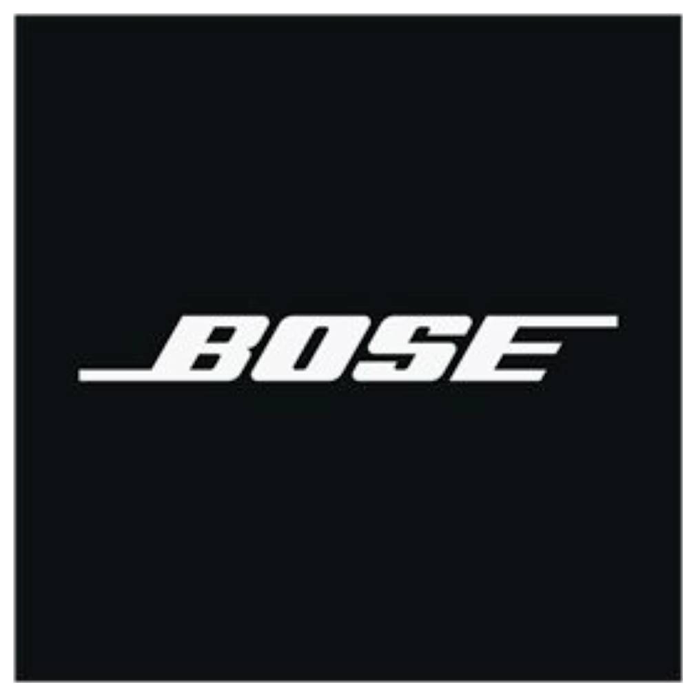Weißes BOSE-Logo zentriert auf schwarzem Hintergrund.