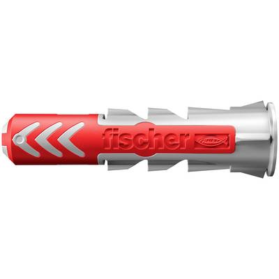 Roter Fischer-Kunststoffdübel mit Metallhülse, in Seitenansicht dargestellt.