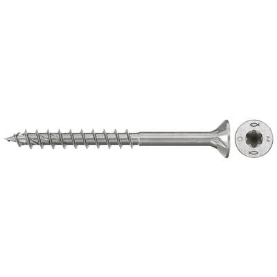 Metallschraube mit grobgängigem Gewindeschaft und Senkkopf, dargestellt in der Seitenansicht mit einer kleinen Draufsicht eines sternförmigen Antriebsloches.