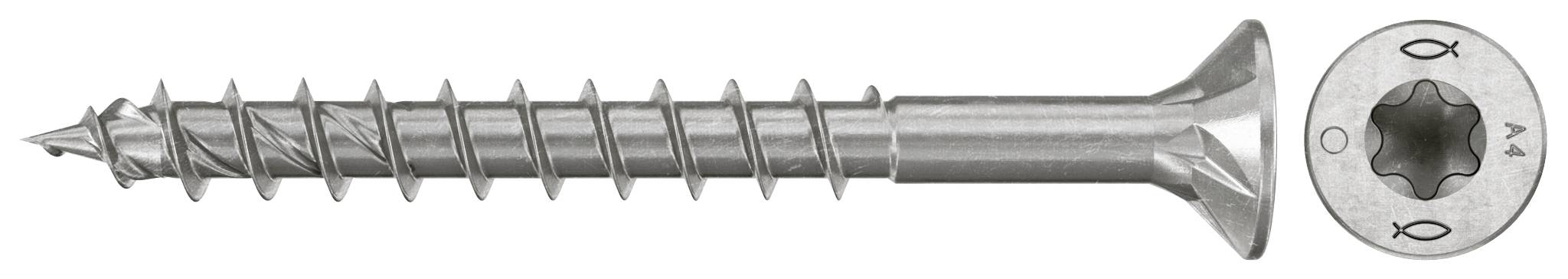 Metallschraube mit Senkkopf, dargestellt in Seiten- und Draufsicht, mit sichtbarer Antriebsaussparung und Gewindeschaft.