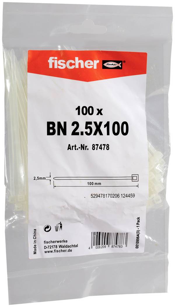Fischer 087478 BN 2,5 x 100 Kabelbinder 100 mm 2.5 mm Transparent 100 St.