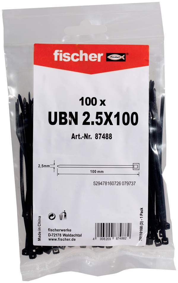 Fischer 087488 Kabelbinder 100 mm 2.5 mm Schwarz 100 St.