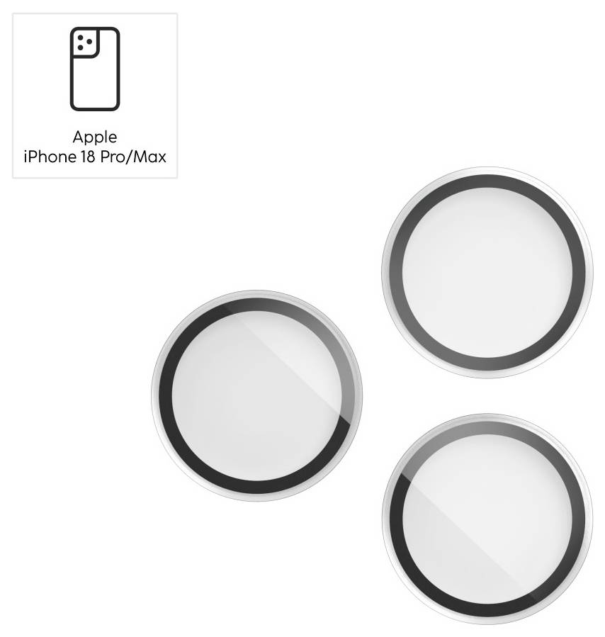 Drei kreisförmige Apple iPhone 18 Pro/Max Kameralinsen-Bilder auf weißem Hintergrund, dargestellt als Produktgrafik.