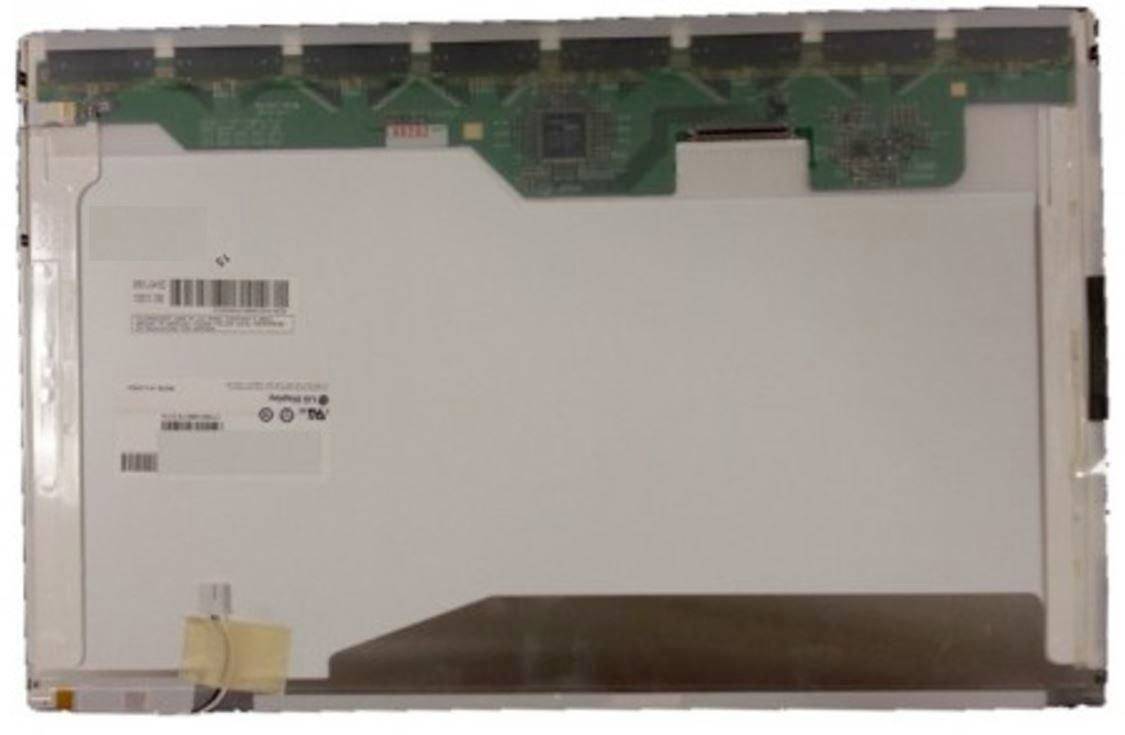 Rückseite eines Flachbildschirms oder LCD-Moduls mit freiliegender grüner Leiterplatte oben und Beschriftungen auf der linken Seite.