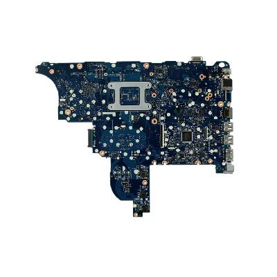 Draufsicht auf ein Laptop-Motherboard mit der Hauptleiterplatte, Befestigungspunkten und Anschlussports.