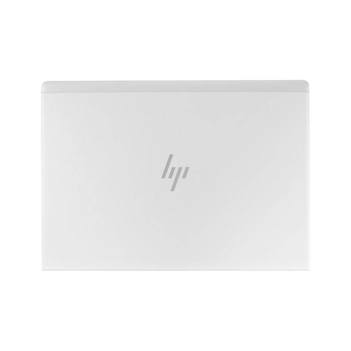 Weiße HP-Laptop-Abdeckung mit zentriertem HP-Logo auf einfachem Hintergrund.