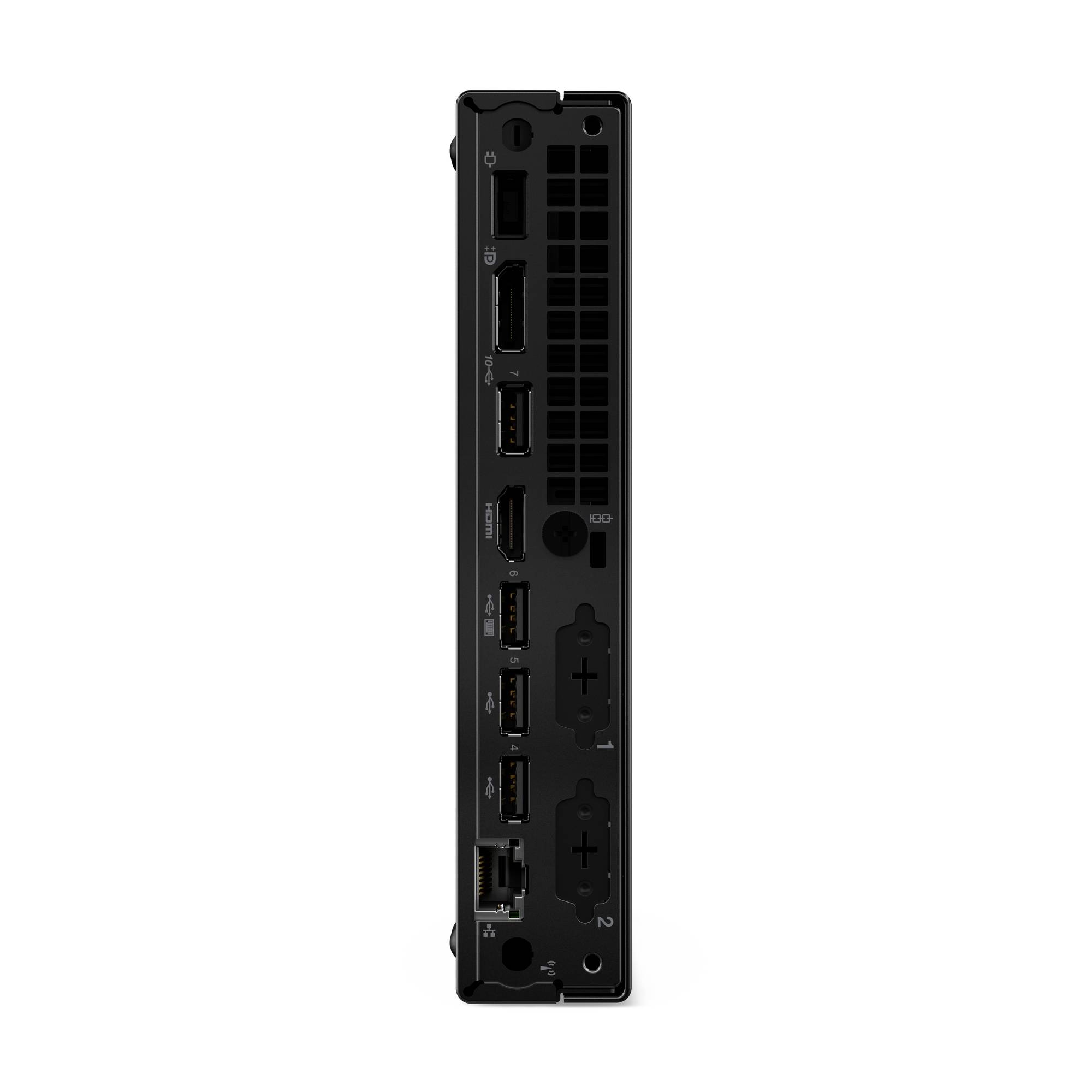 Rückseite einer schwarzen Spielkonsole mit Anschlüssen für Stromversorgung, HDMI, USB, Ethernet und Erweiterungsport.