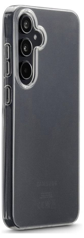 Durchsichtiges Handyschutzhülle für ein Samsung-Smartphone, von hinten gezeigt mit einer Aussparung für die dreifache rückwärtige Kamera und Öffnungen für die Seitentasten.