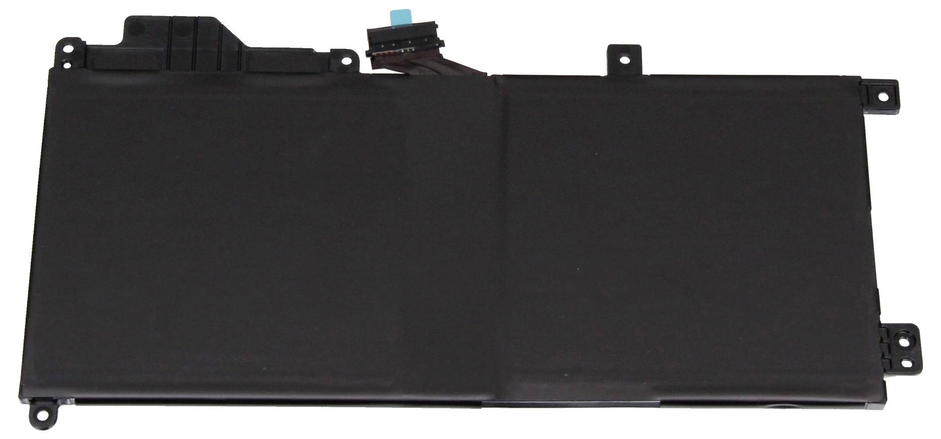 Schwarzes Laptop-Akkupack mit Stecker und Befestigungslaschen, gezeigt auf weißem Hintergrund.