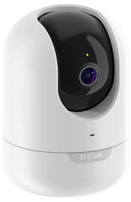 Weiße D-Link Innen-Sicherheitskamera mit schwarzem Objektivblende und kleiner Statusleuchte