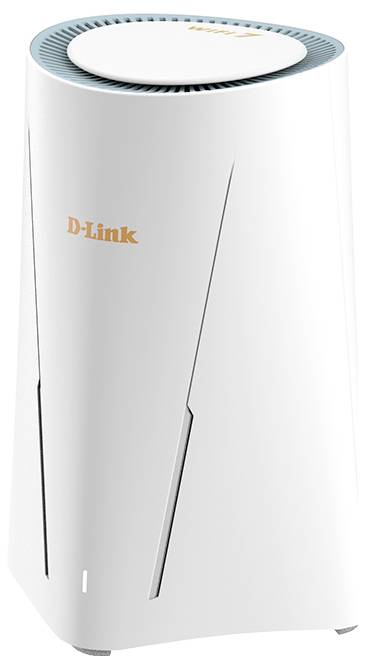 Weißer D-Link WLAN-Router oder WLAN-Zugangspunkt mit zylindrischem Gehäuse und oberer belüfteter Gitteröffnung