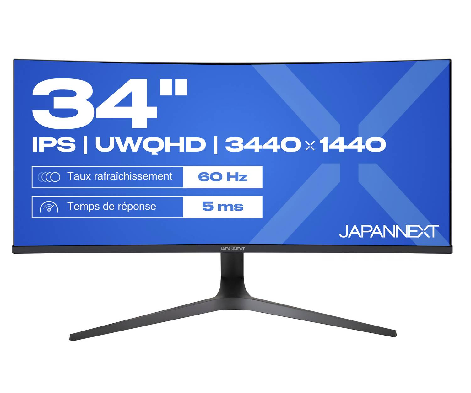 34-Zoll-JAPANNEXT-Monitorbildschirm mit IPS-UWQHD-Auflösung 3440 x 1440, 60-Hz-Bildwiederholfrequenz und 5-ms-Reaktionszeit