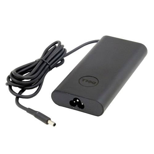 Dell-Laptop-Netzteil mit angebautem Kabel und rundem Ladestecker auf weißem Hintergrund