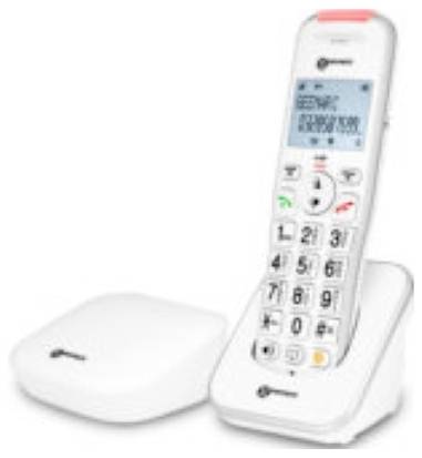 Geemarc GDECT200_WH_FT Schnurloses Seniorentelefon DECT Repeater, Freisprechen, für Hörgeräte kompatibel, Optische Anruf