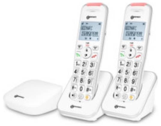 Geemarc GDECT200DUO_WH_FT Schnurloses Seniorentelefon DECT Repeater, Freisprechen, für Hörgeräte kompatibel, Optische An