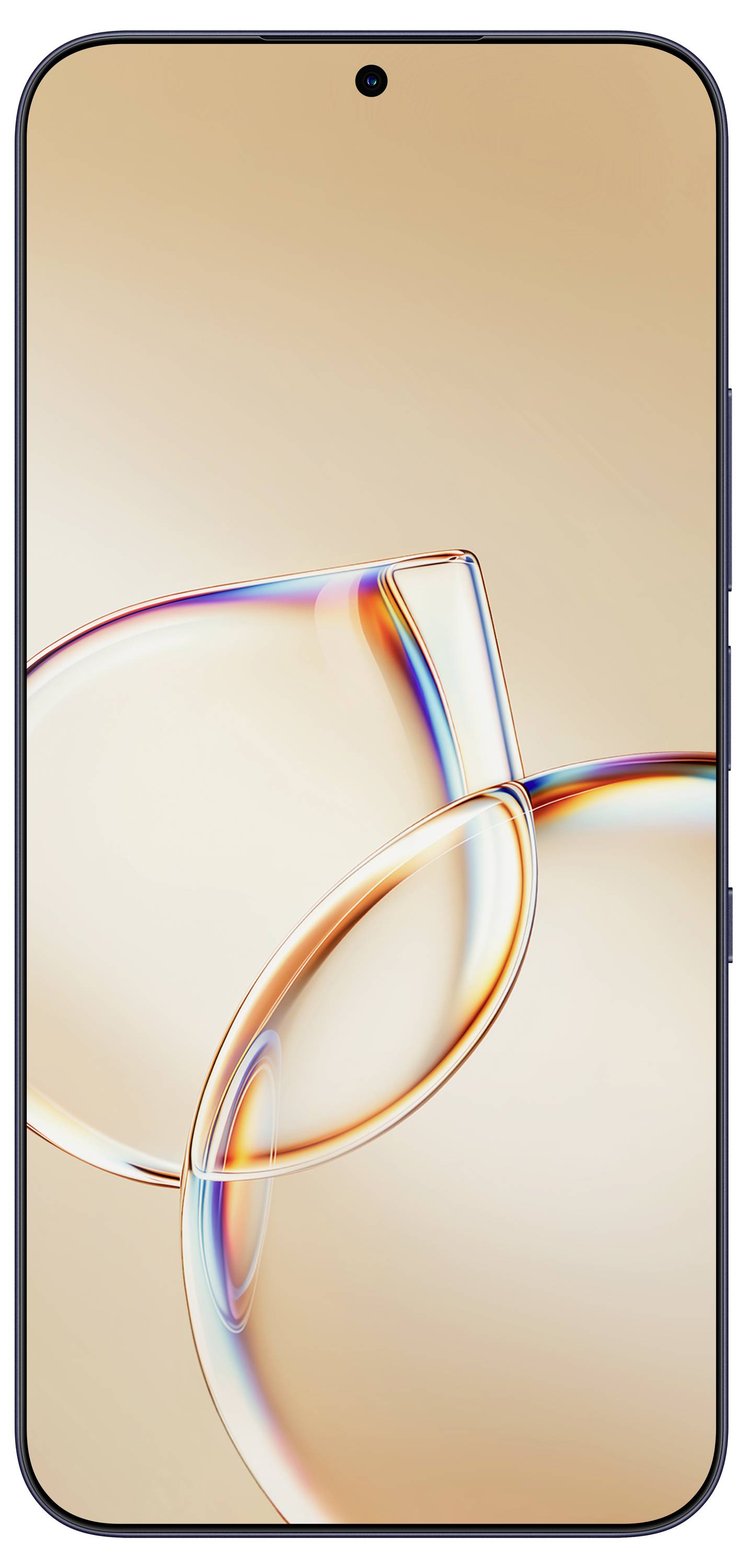 Frontansicht eines Smartphones mit einem beigen abstrakten Hintergrundbild und zentralisierter Lochkamera