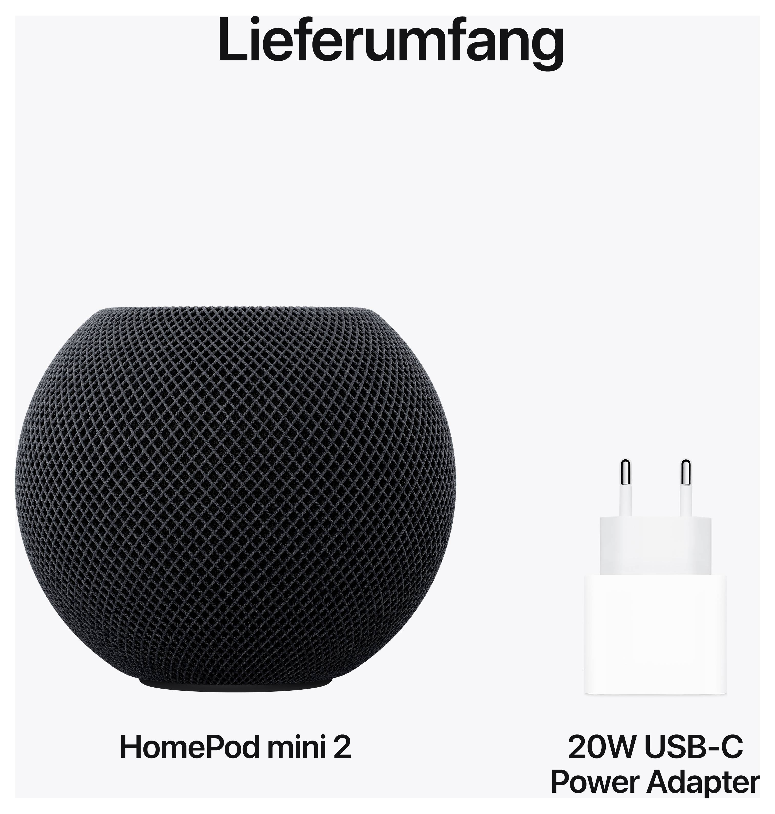 Lieferumfang: HomePod mini 2 und 20W USB-C Netzteil.