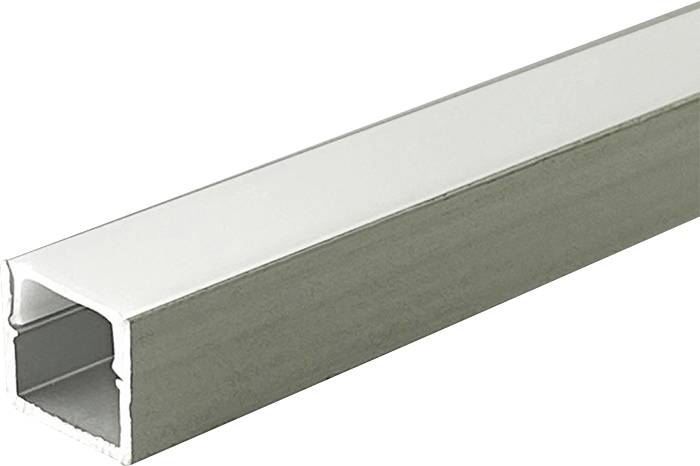 Rechteckiges hohles Metallrohr mit Silberfinish, perspektivisch auf weißem Hintergrund dargestellt.