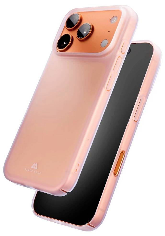 Zwei rosa Smartphone-Hüllen, eine auf einem Telefon und eine daneben, zeigen ein transparentes Schutzdesign mit erhöhten Aussparungen für Kamera und Tasten.