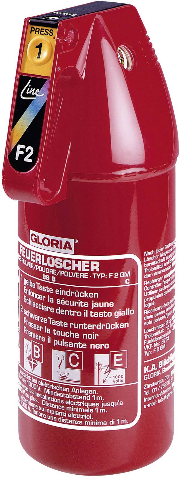 Gloria Pulverfeuerlöscher P 2 Premium Pulverfeuerlöscher 2 kg Inhalt 1 St.