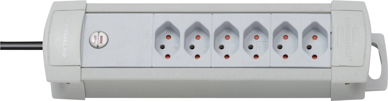 Mehrfachsteckdose mit sechs Steckplätzen und Schalter, geeignet für den Anschluss mehrerer elektrischer Geräte.