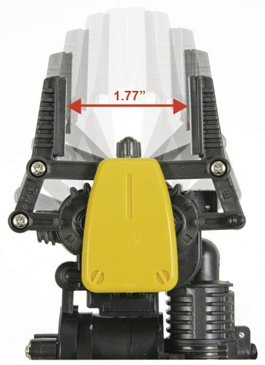 Bewässerungssprinkler mit gelbem Hebel in der Mitte, gemessener Abstand oben 1,77 Zoll.