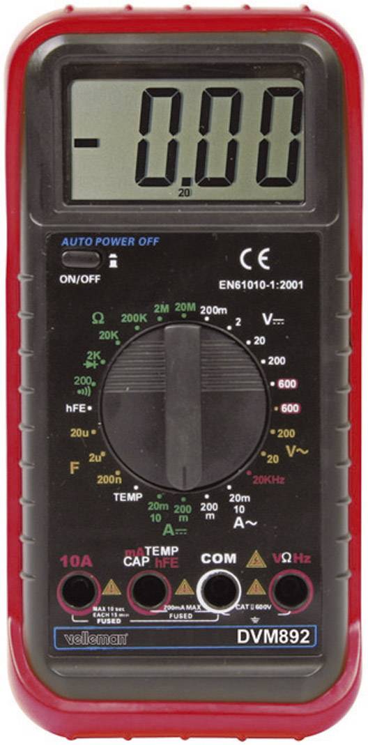 Velleman MULTIM NUMERIQUE LCD3 1/2-24 GAMMES/10A Hand-Multimeter digital CAT II 600 V Anzeige (Counts): 2000-0