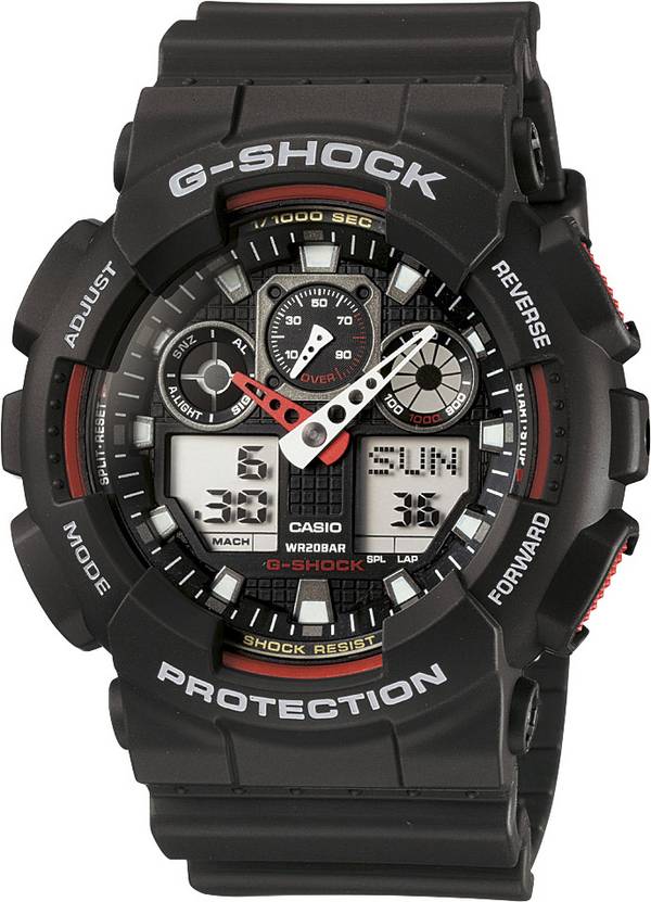 Casio  Armbanduhr GA-100-1A4ER (B x H) 51.20 mm x 55 mm Schwarz, Rot Gehäusematerial=Kunstharz Material (Armband)=Kunstharz