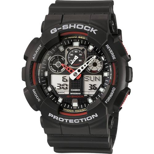 Casio Armbanduhr GA-100-1A4ER (B x H) 51.20 mm x 55 mm Schwarz, Rot Gehäusematerial=Kunstharz Material (Armband)=Kunstha...