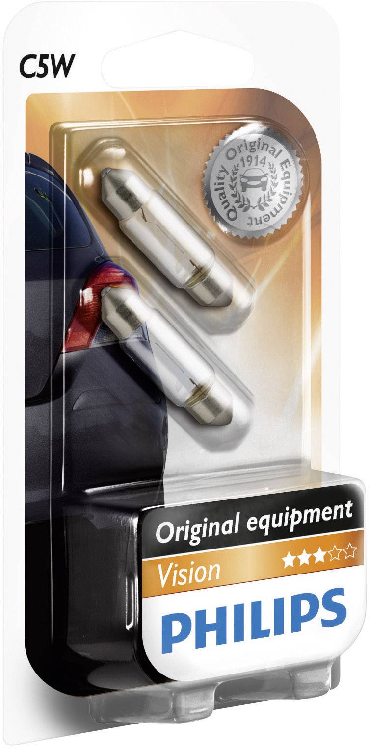 'Philips C5W Vision' Autolampen in Verpackung, beworben als 'Original Equipment'. Geeignet für Fahrzeug-Innenbeleuchtung.