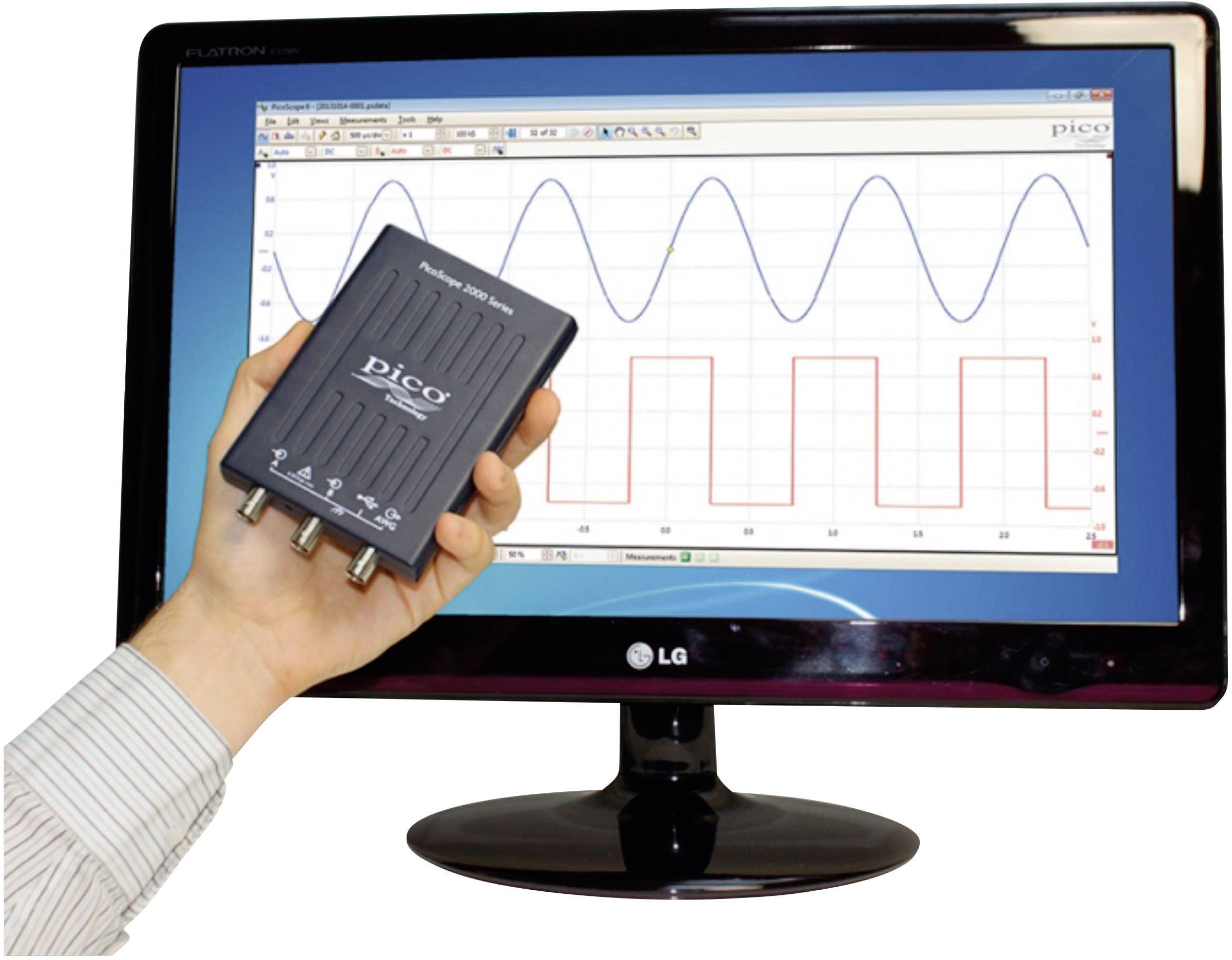 USB-Oszilloskop mit Monitor als Anzeige- und Bedienfeld