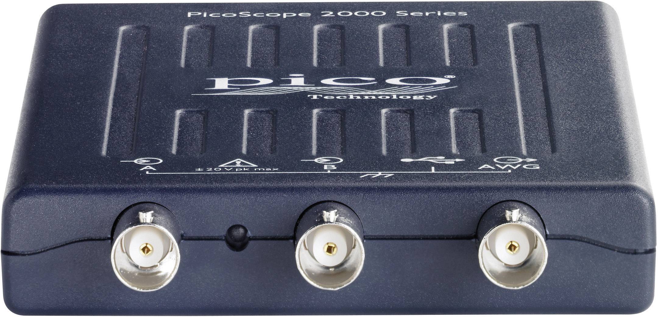Dreikanal-Oszilloskop der PicoScope 2000 Serie mit Anschlüssen auf der Vorderseite und der Aufschrift 'Pico Technology' oben.