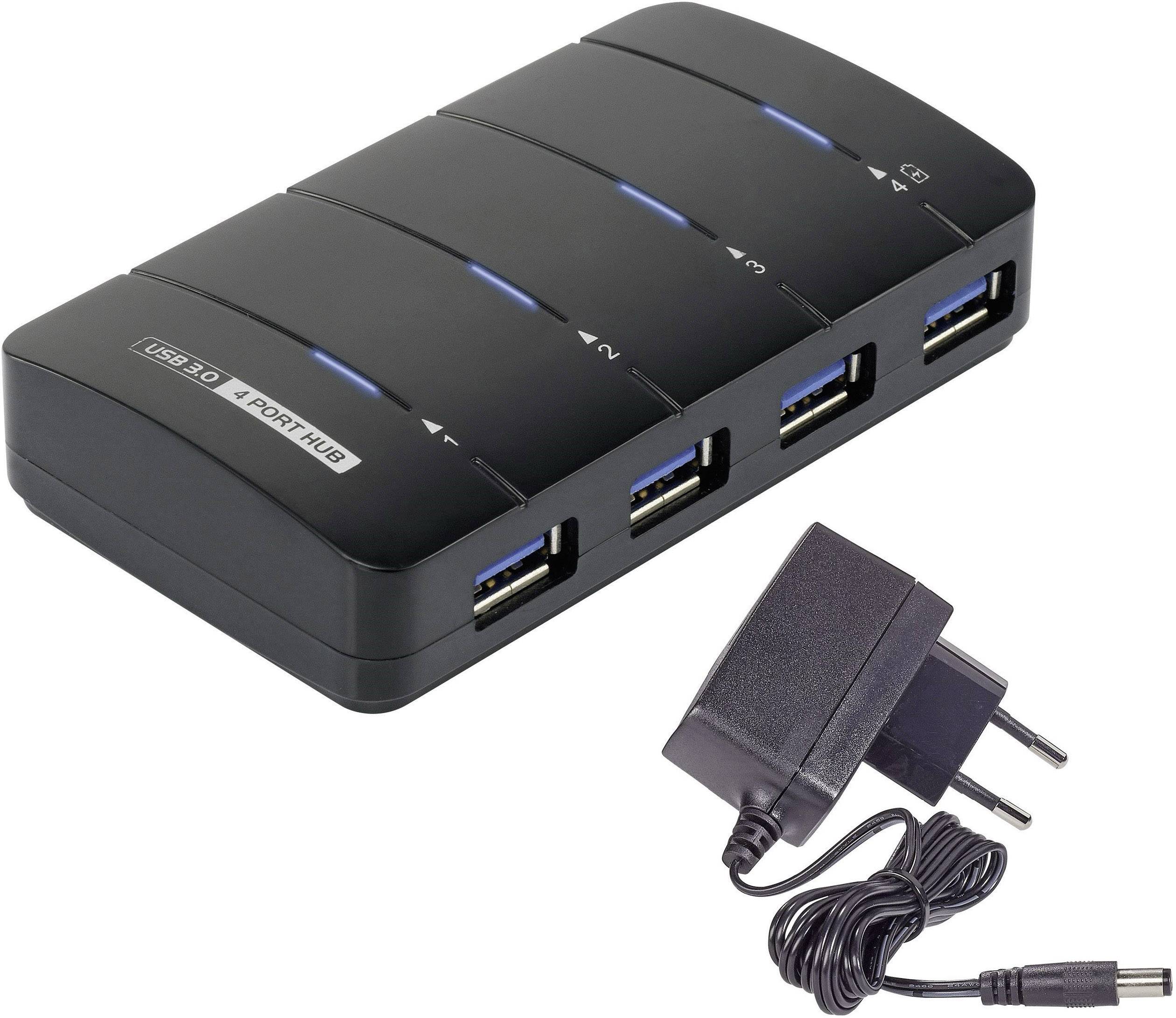 CONRAD 4 Port USB 3.0-Hub mit Schnellladeport, mit Status-LEDs Renkforce Schwarz
